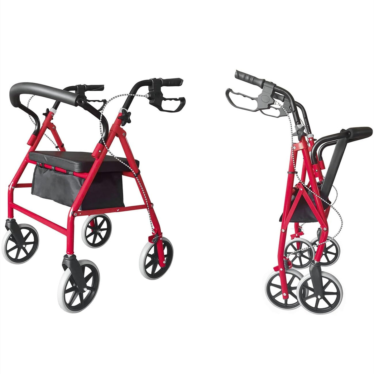 Foldable Rollator Walker with Seat & Wheels, Height Adjustable, 286lbs Weight Capacity, Red C22277
