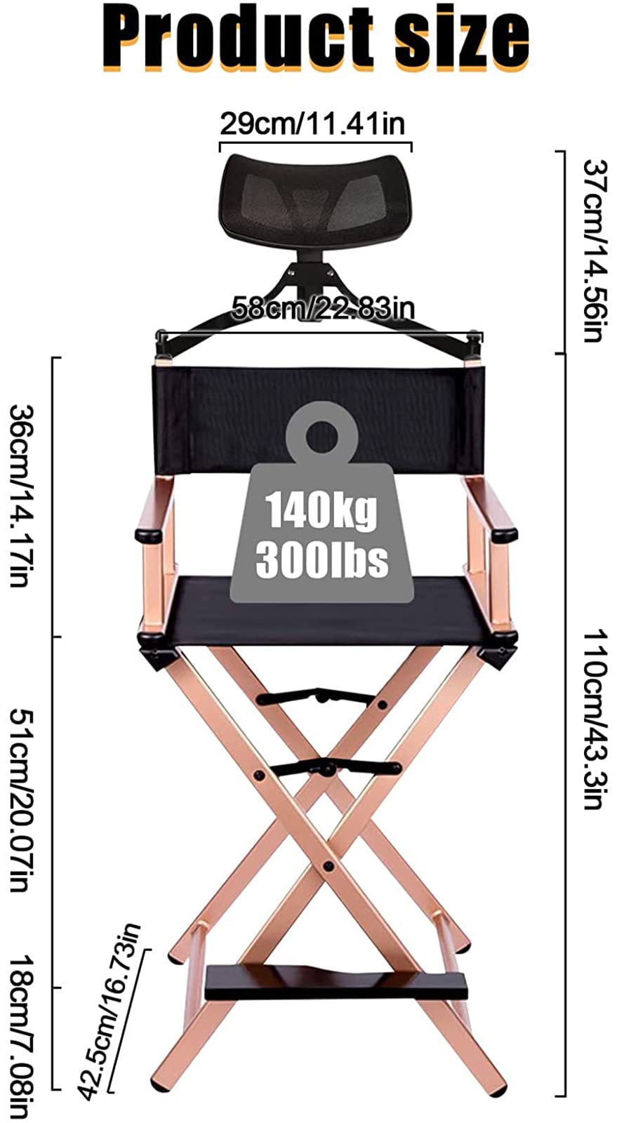 31" Tall Folding Directors Chair with Head Rest N918
