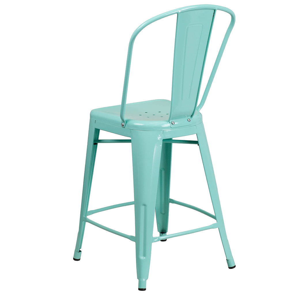 Mint Green Metal Counter Height Stool with Back Q3494