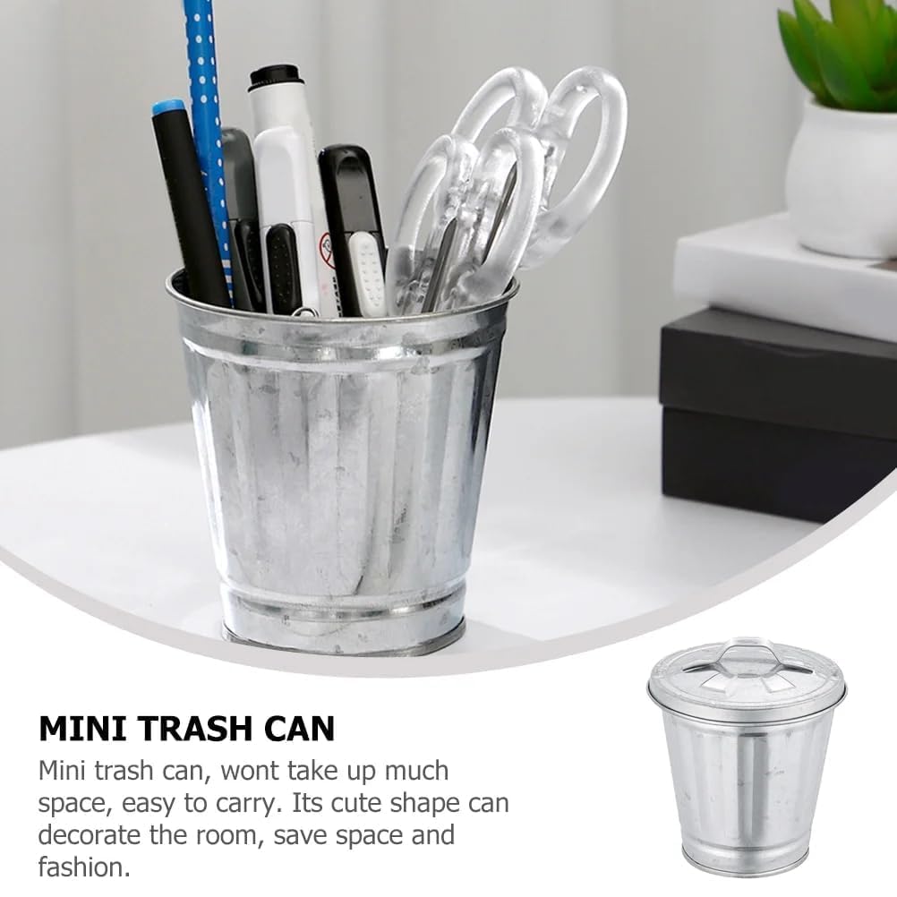 Silver Mini Galvanized Trash Can with Lid Y4951