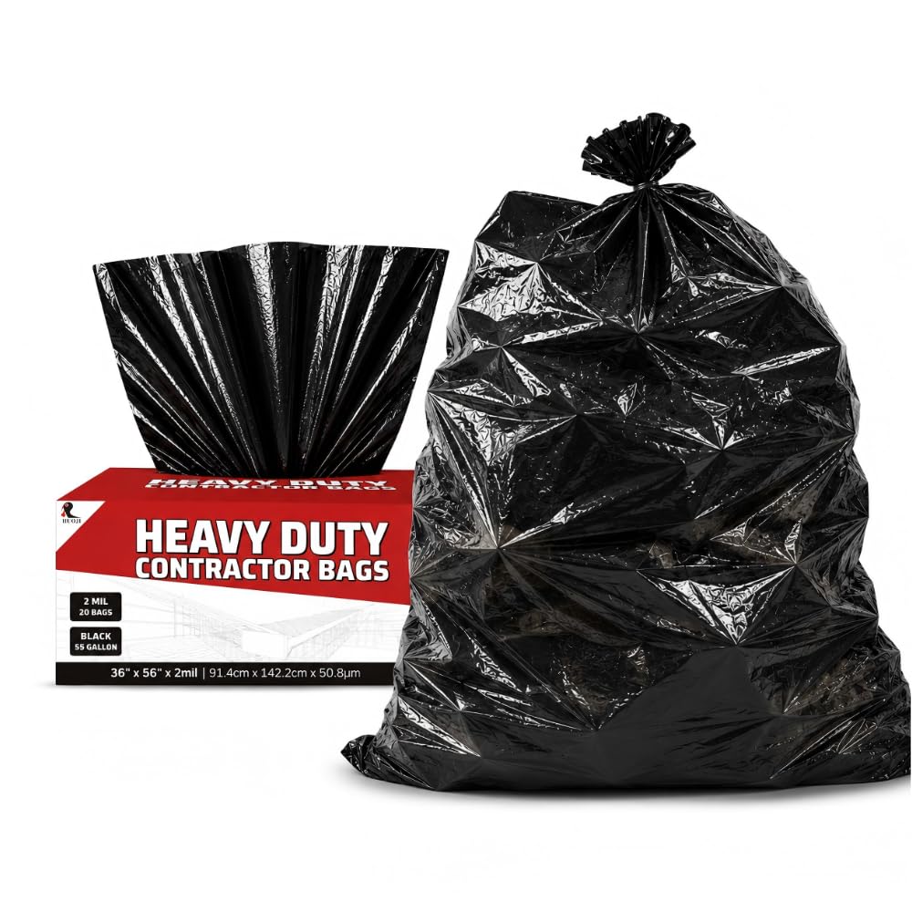 55 Gallon 2 Mil Black Heavy Duty Trash Bags, 20 Count U2331