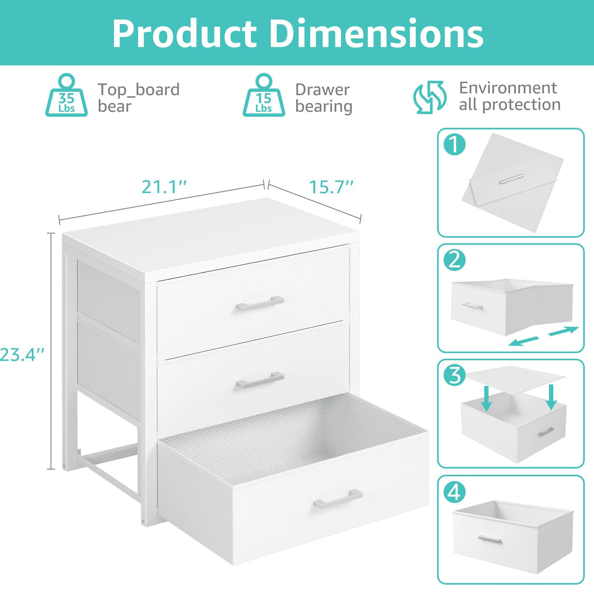 White 3 Drawer Dresser J4729