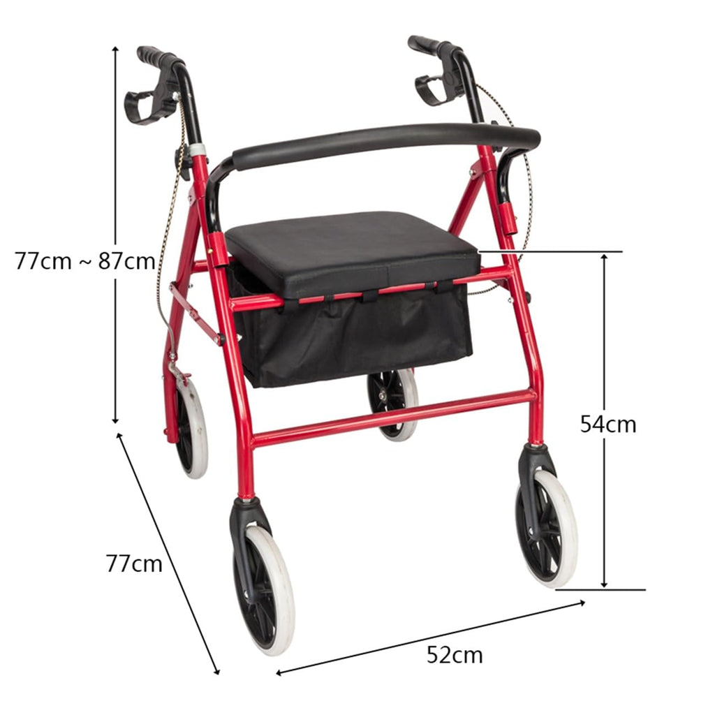 Foldable Rollator Walker with Seat & Wheels, Height Adjustable, 286lbs Weight Capacity, Red C22277