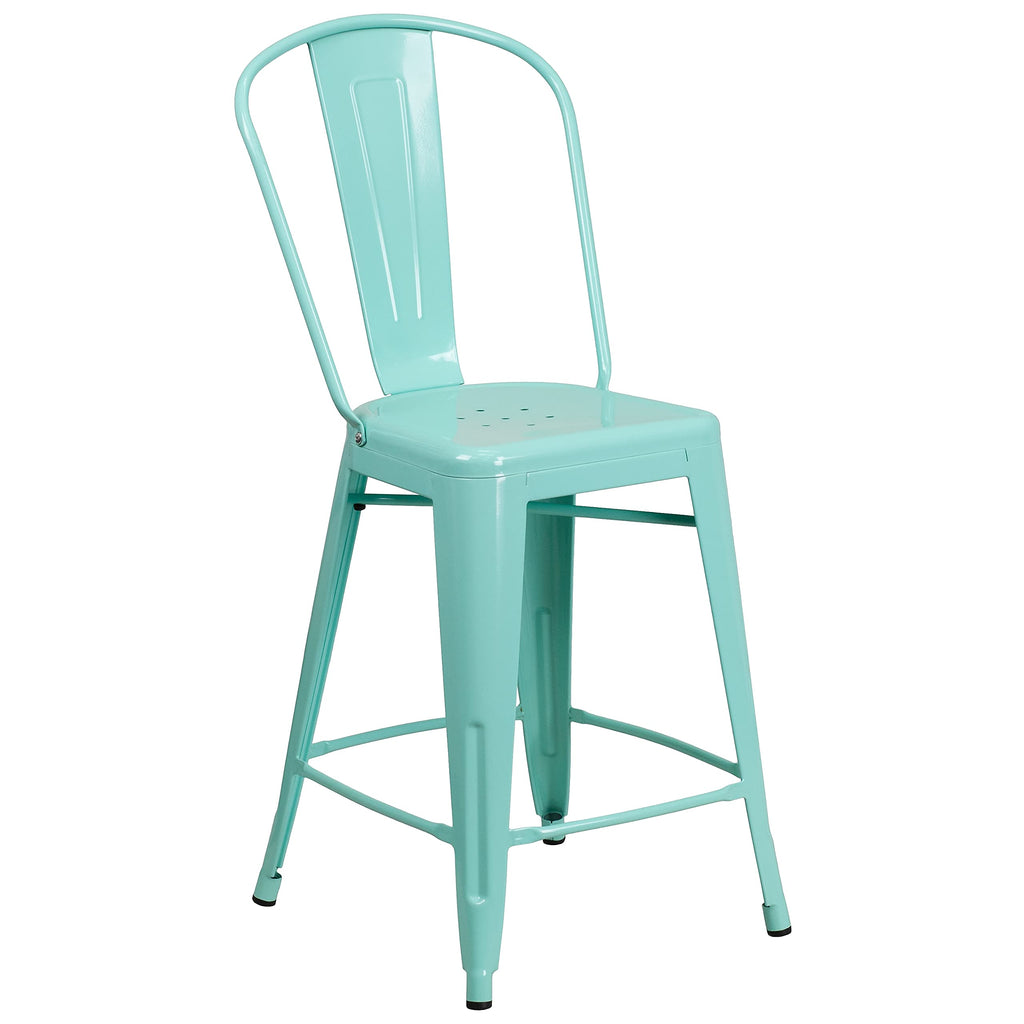 Mint Green Metal Counter Height Stool with Back Q3494
