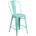 Mint Green Metal Counter Height Stool with Back Q3494