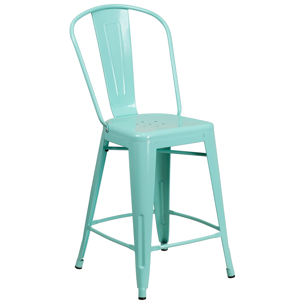 Mint Green Metal Counter Height Stool with Back Q3494