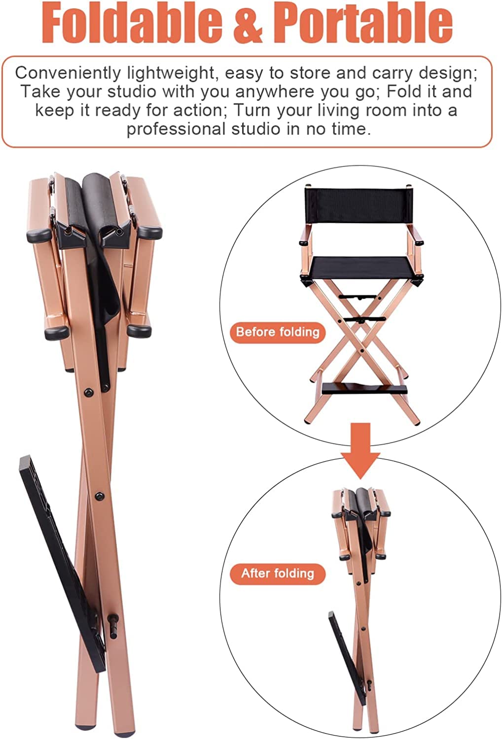 31" Tall Folding Directors Chair with Head Rest N918