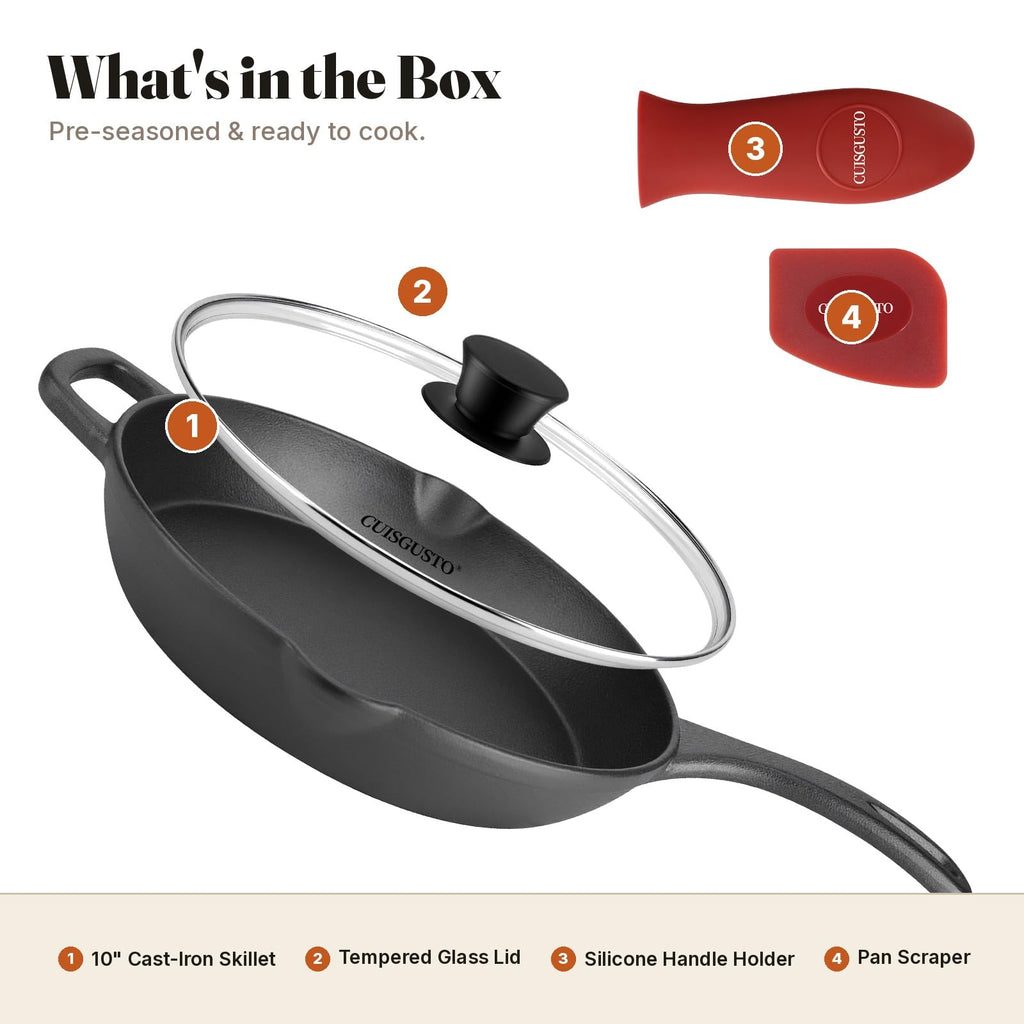 10 Inch Pre-Seasoned Cast Iron Skillet with Lid Z447
