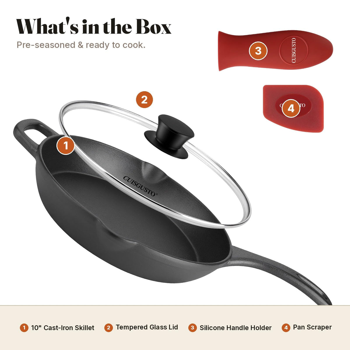 10 Inch Pre-Seasoned Cast Iron Skillet with Lid Z447
