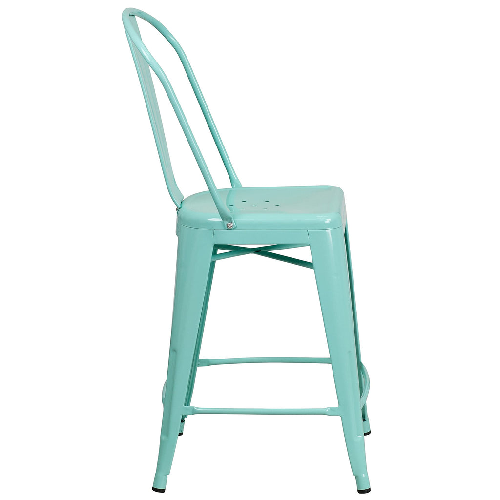Mint Green Metal Counter Height Stool with Back Q3494