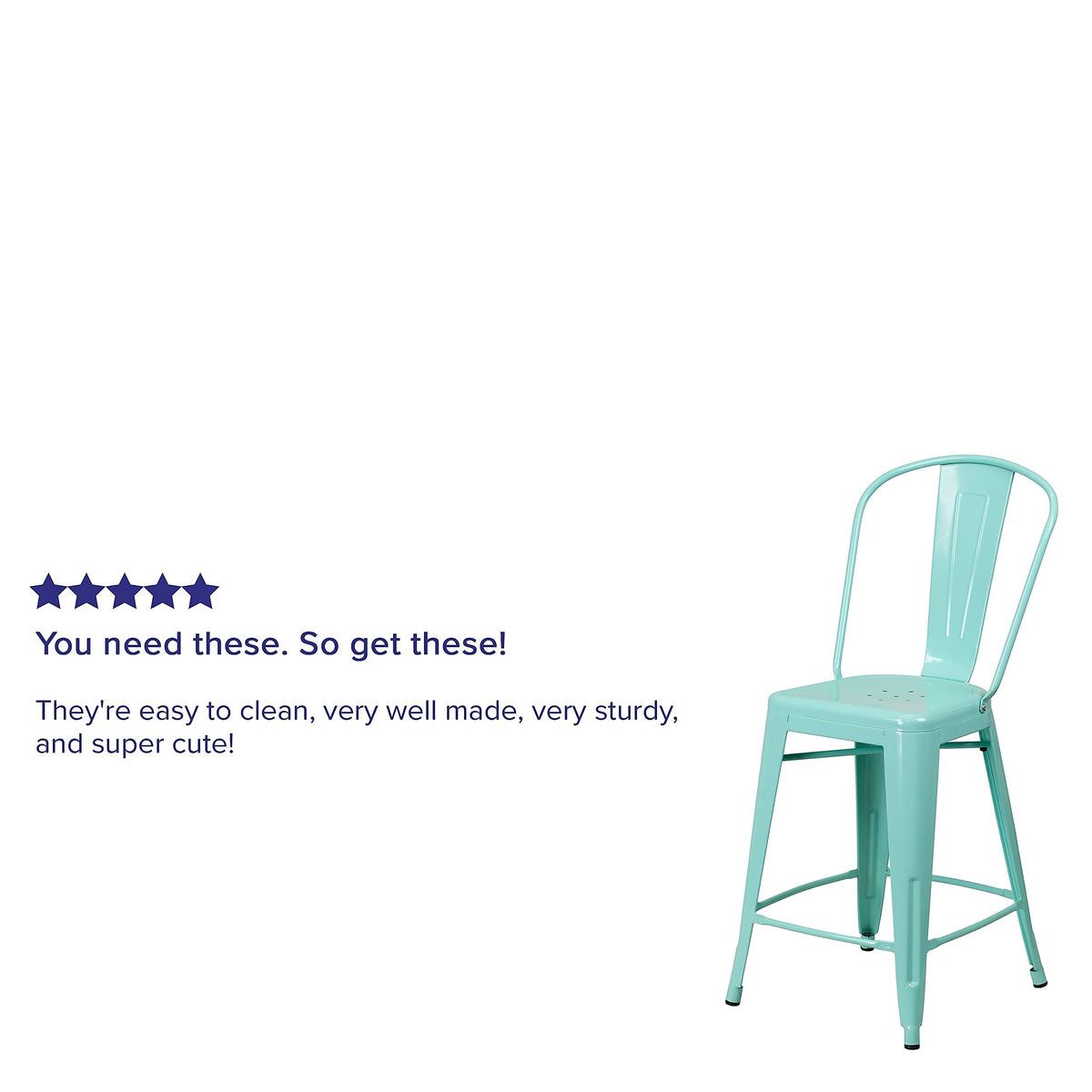 Mint Green Metal Counter Height Stool with Back Q3494