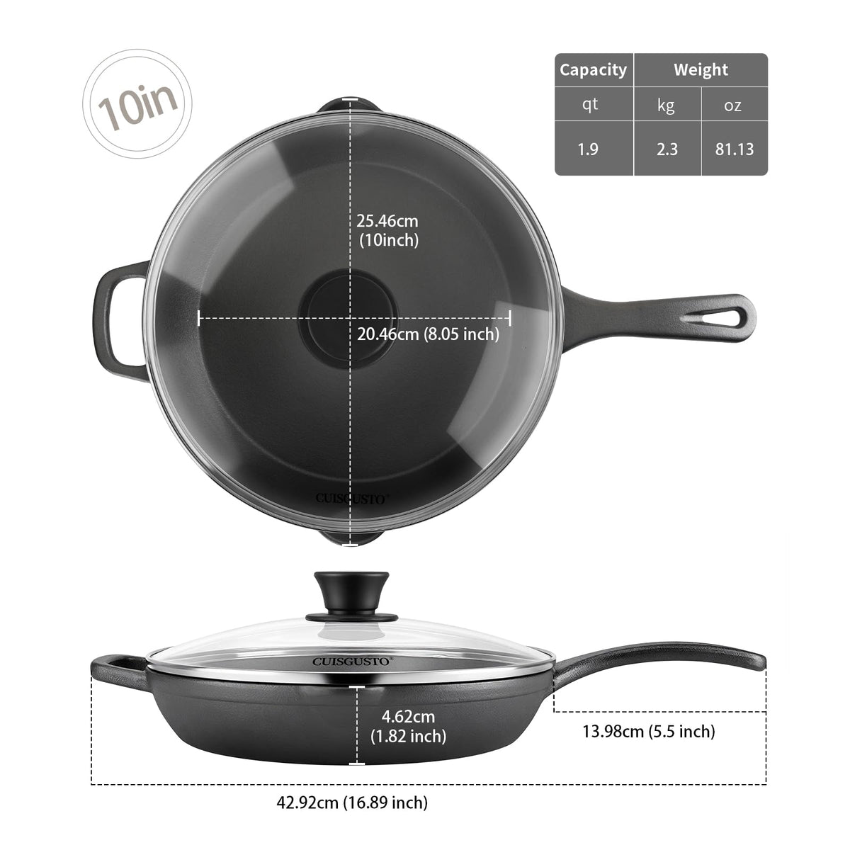 10 Inch Pre-Seasoned Cast Iron Skillet with Lid Z447