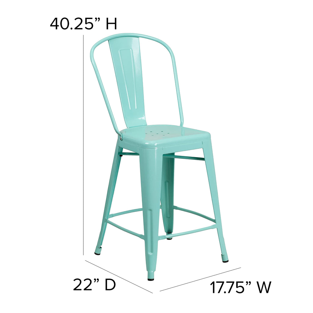 Mint Green Metal Counter Height Stool with Back Q3494