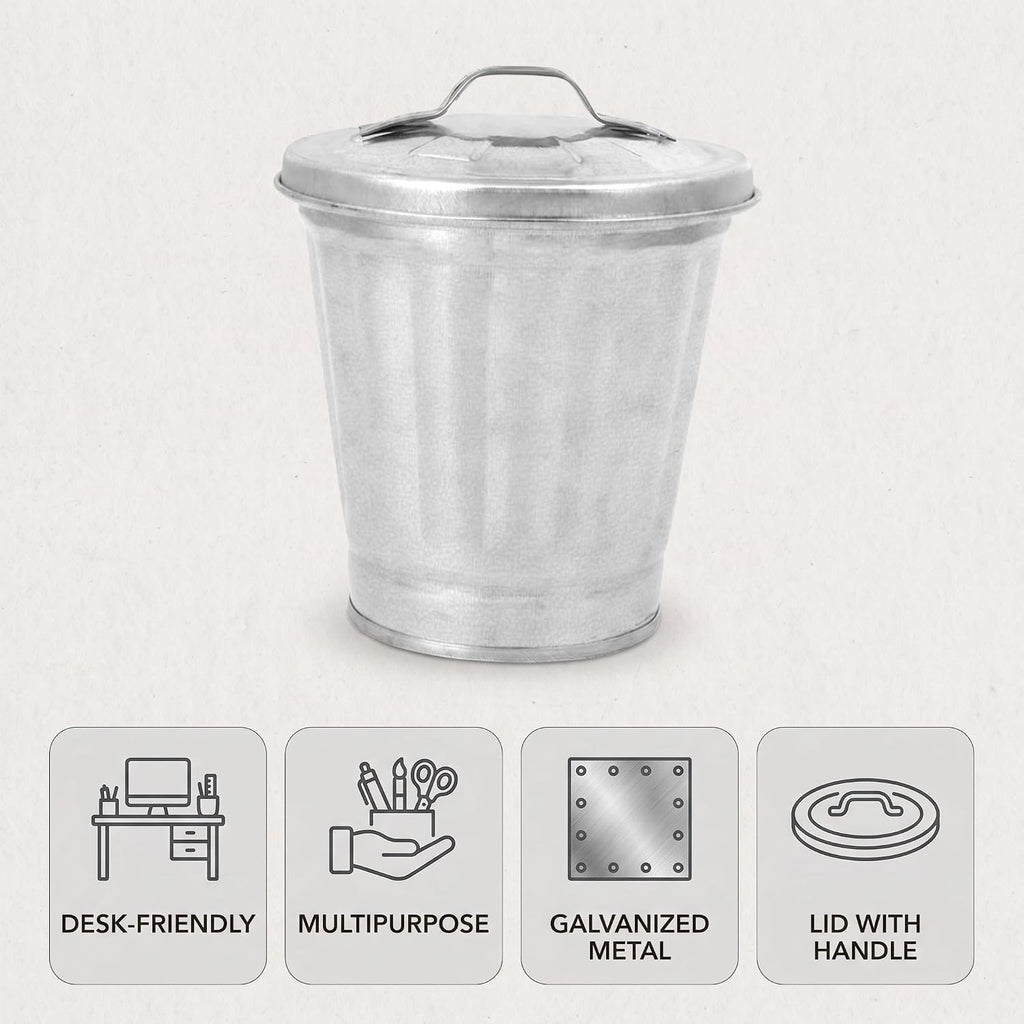 Silver Mini Galvanized Trash Can with Lid Y4951