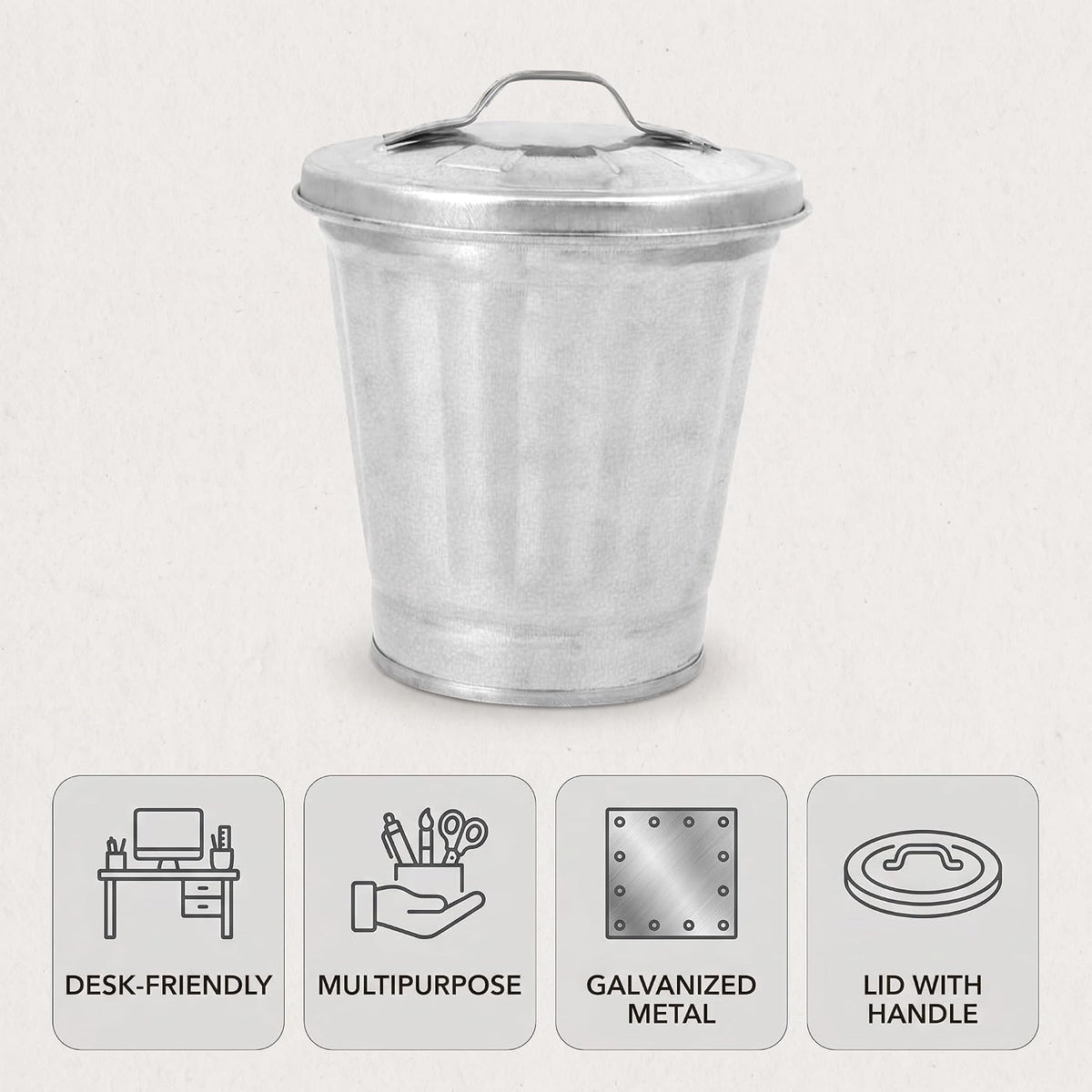 Silver Mini Galvanized Trash Can with Lid Y4951