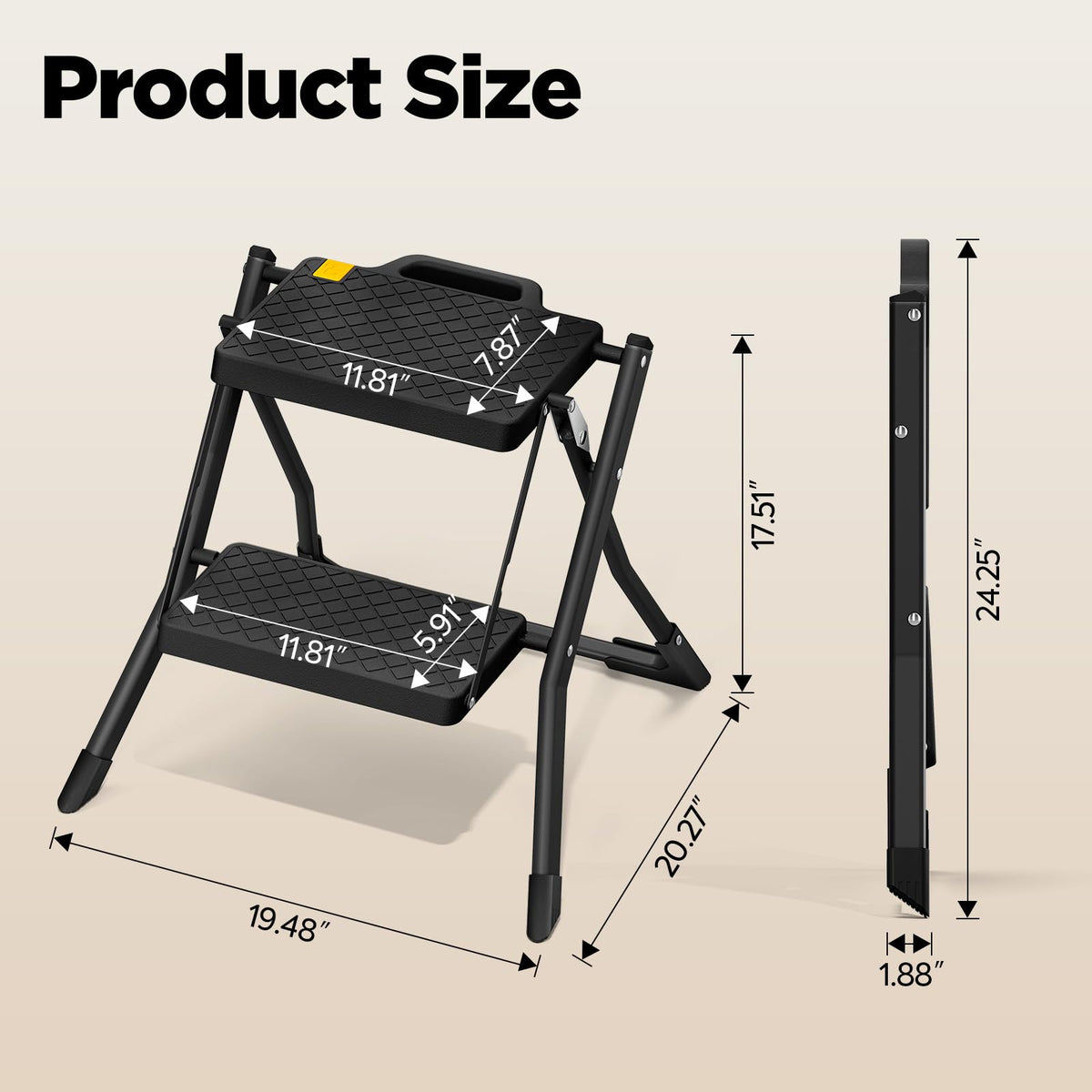 2 Step Folding Stool Ladder 330lb Cap Black H2675