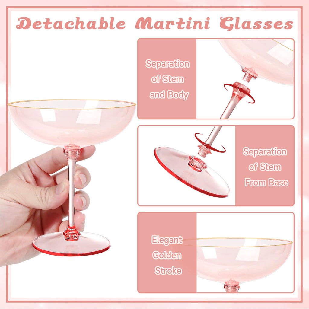 9oz Pink Plastic Martini Glasses Set N4579