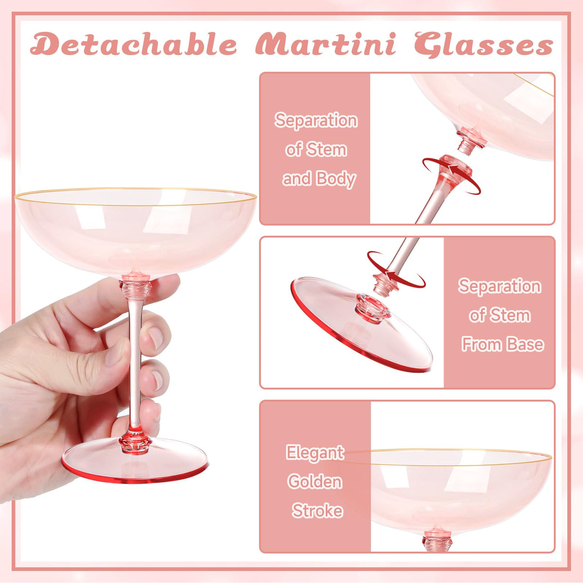 9oz Pink Plastic Martini Glasses Set N4579