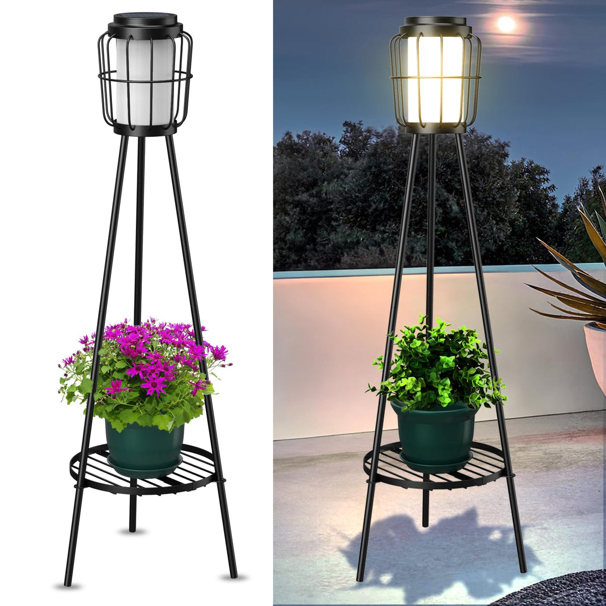 2 Pack Waterproof Solar Floor Lamp & Metal Planter Holder K486