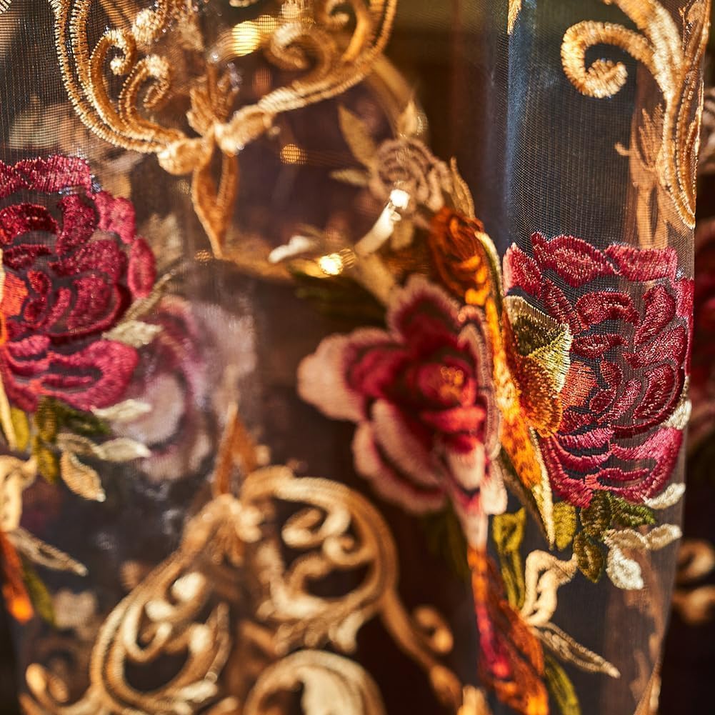 Embroidered Sheer Curtains with Floral Patterns 100"W x 84"L C799862