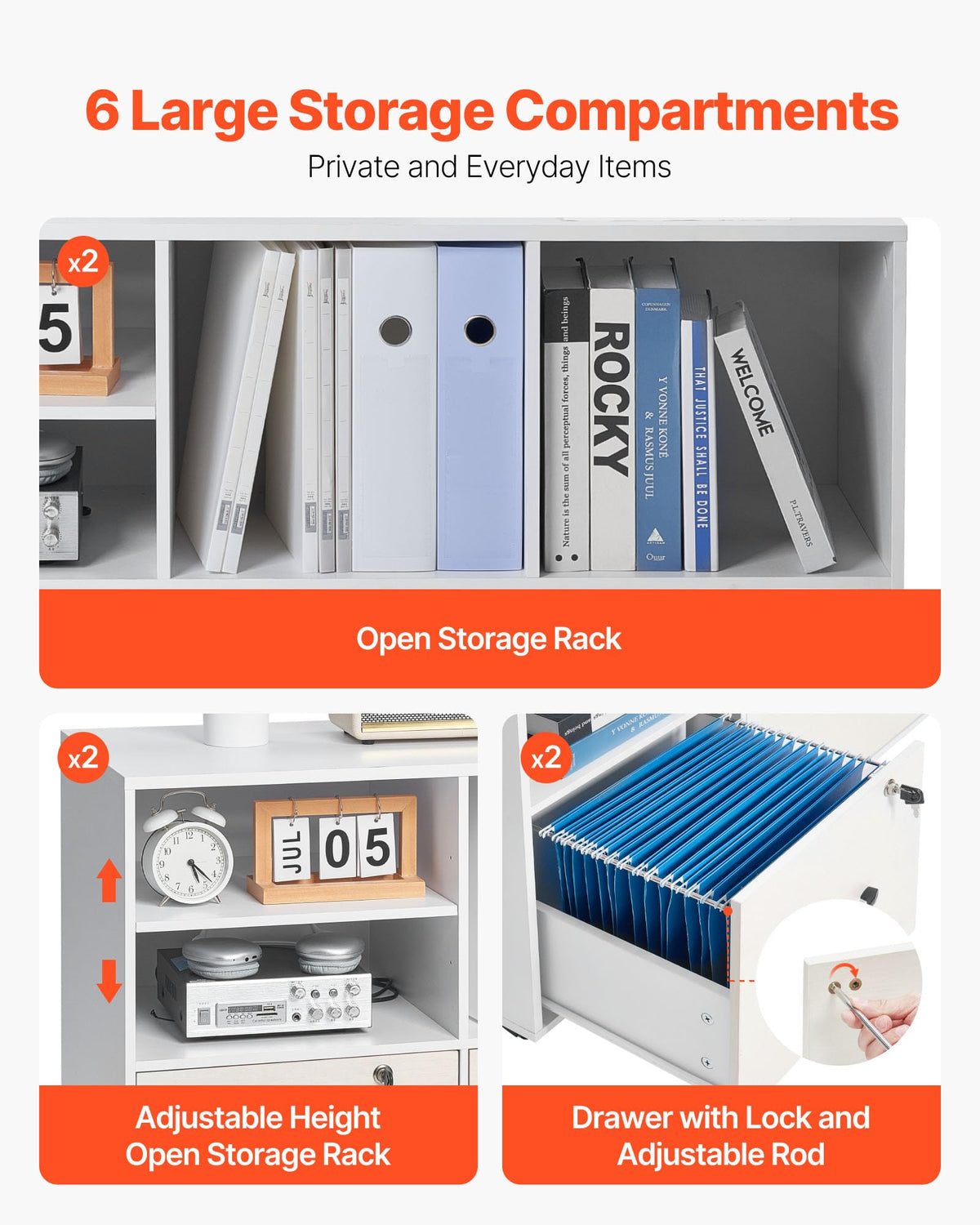 White 2 Drawer Wooden Lockable Mobile File Cabinet F989