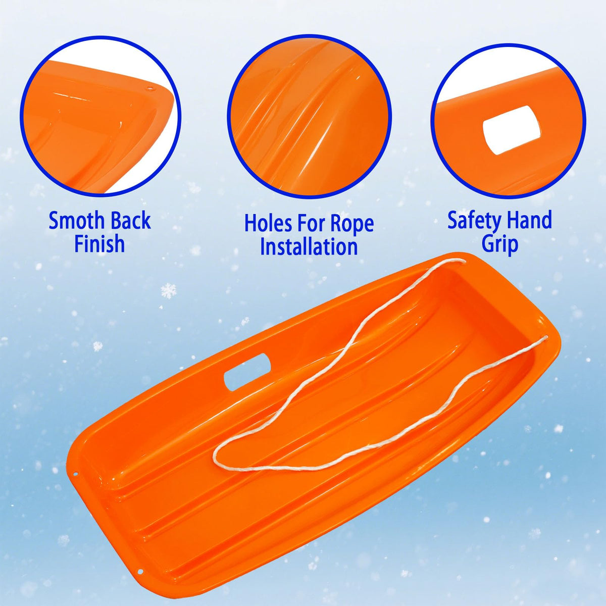 Cold Resistant Flexible Snow Sled with Pull Rope & Handles 35 Inch V660