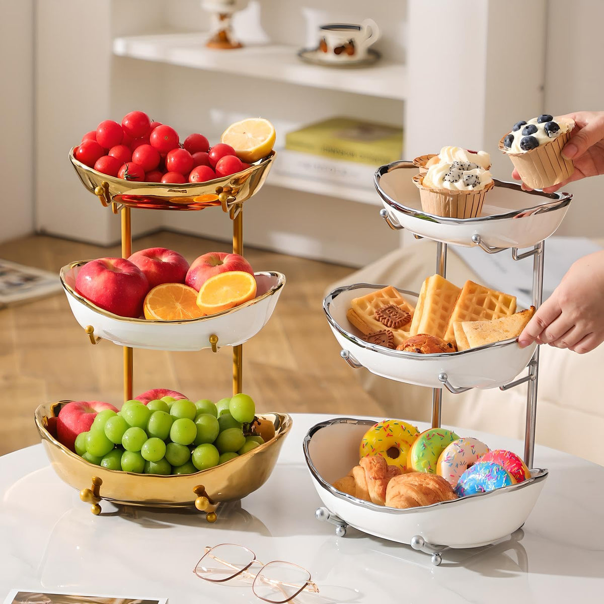 3 Tier Ceramic Fruit Bowl with Metal Stand T778