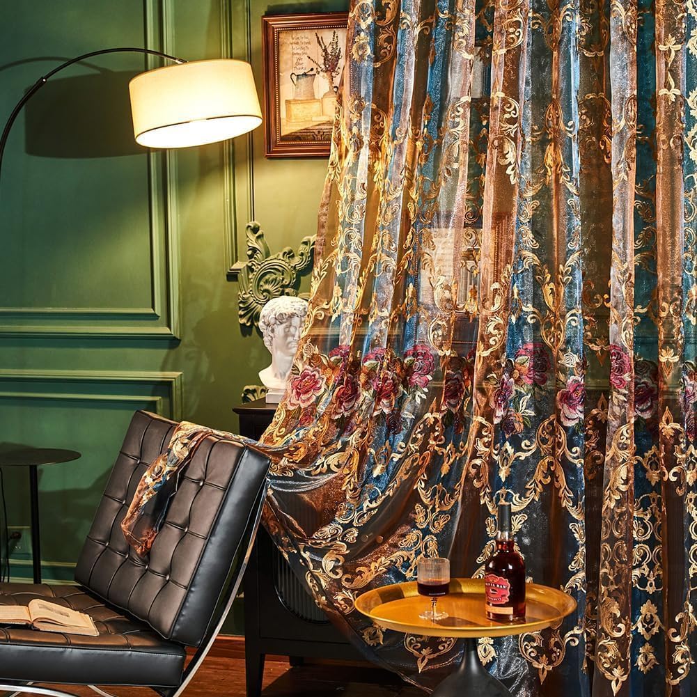 Embroidered Sheer Curtains with Floral Patterns 100"W x 84"L C799862