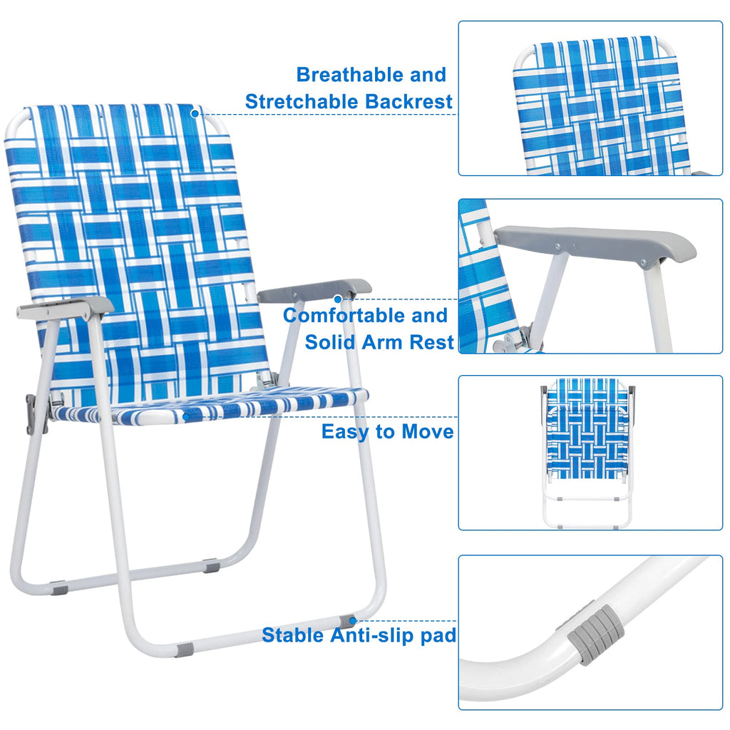 Folding Aluminum Webbed Lawn Chairs Set of 2 Blue & White Strip M777