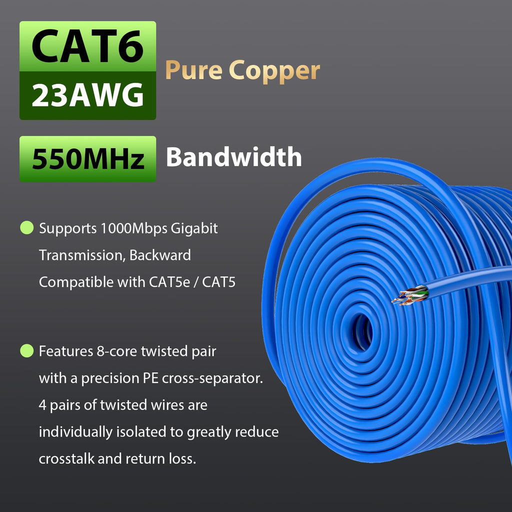 Cat 6 1000 ft 23AWG Solid Bare Copper UTP Ethernet Cable G2366