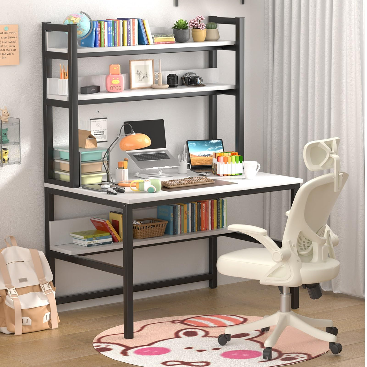 White Computer Desk with Hutch and Shelves X289