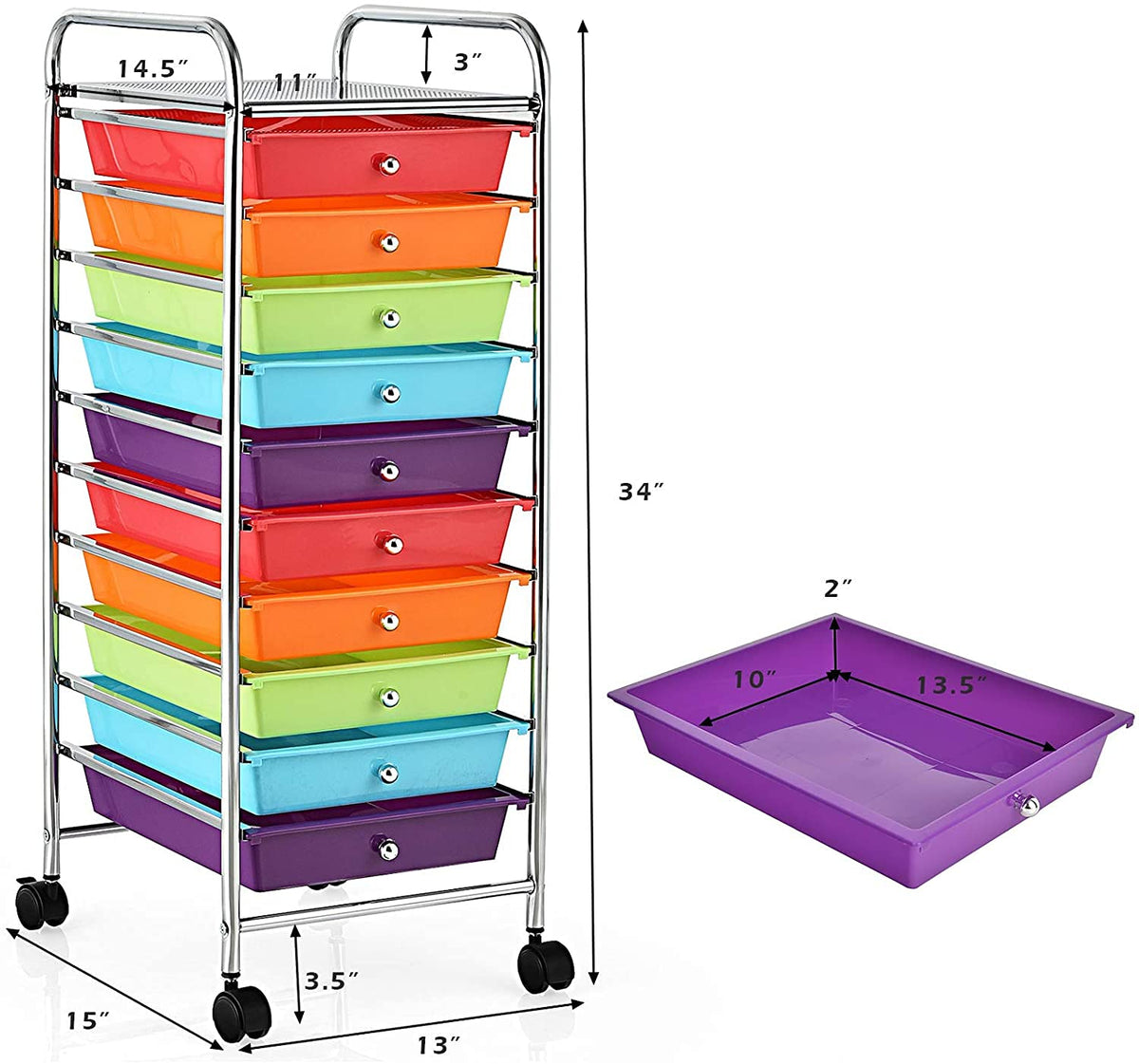 10 Drawer Rolling Storage Organizer Cart V68723