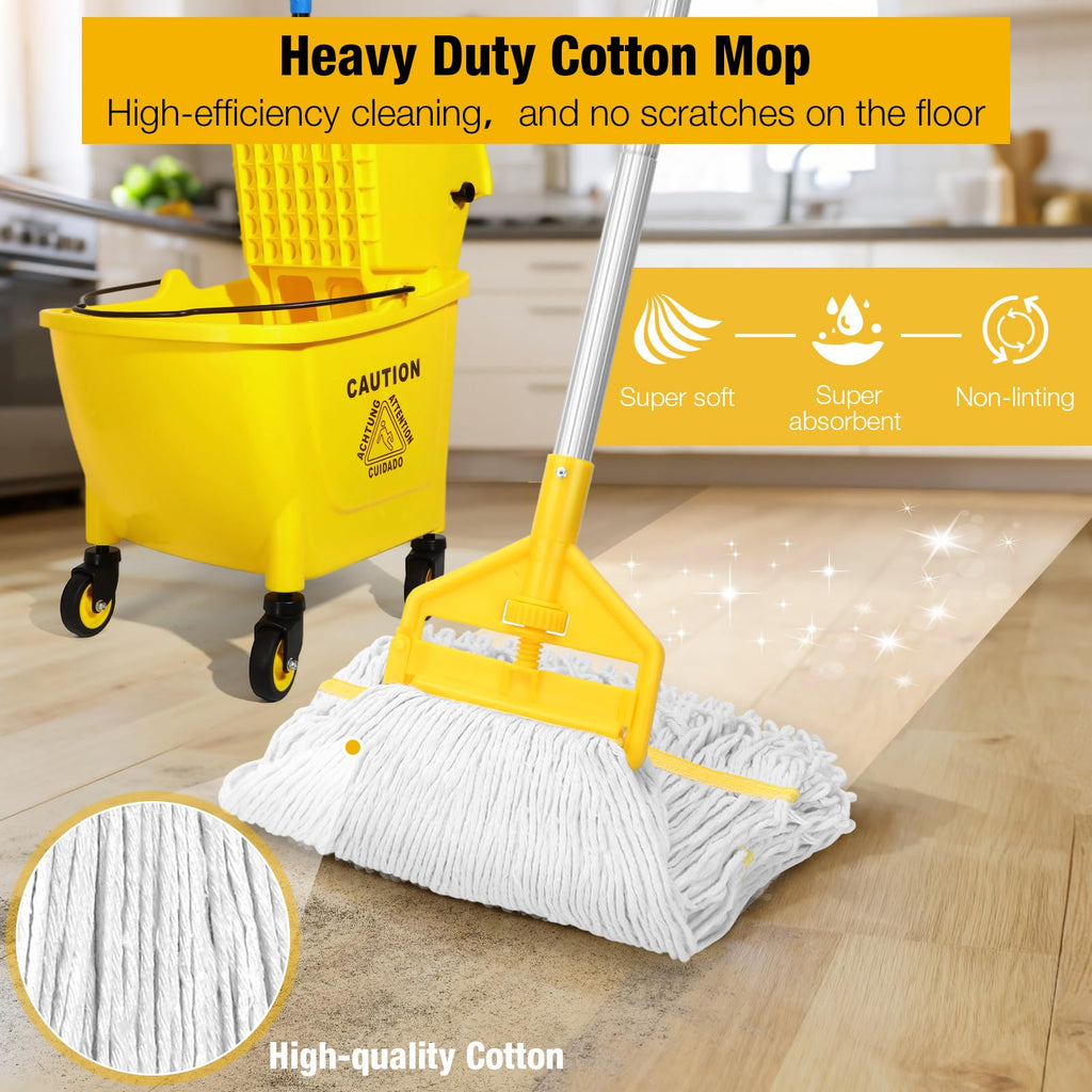 Yellow 35Qt Mop Bucket with Side Press Wringer on Wheels L41870
