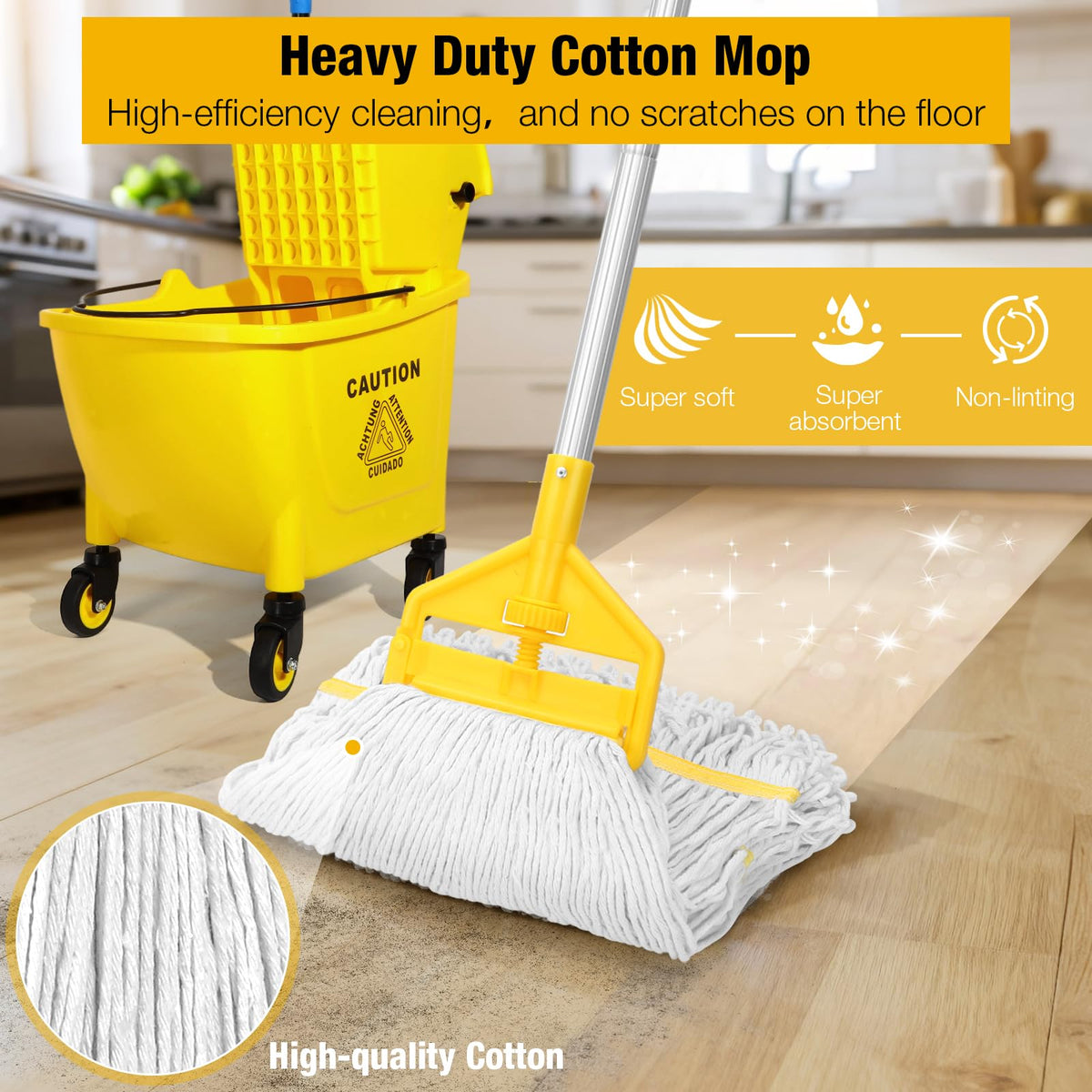 Yellow 35Qt Mop Bucket with Side Press Wringer on Wheels L41870