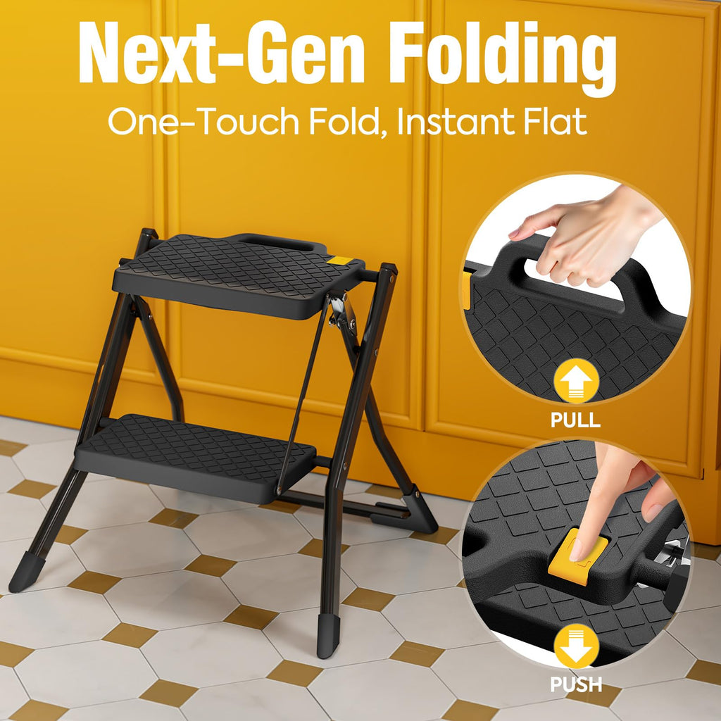 2 Step Folding Stool Ladder 330lb Cap Black H2675