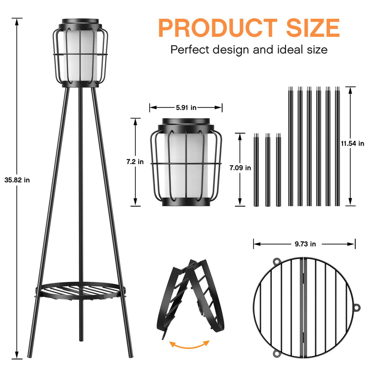 2 Pack Waterproof Solar Floor Lamp & Metal Planter Holder K486