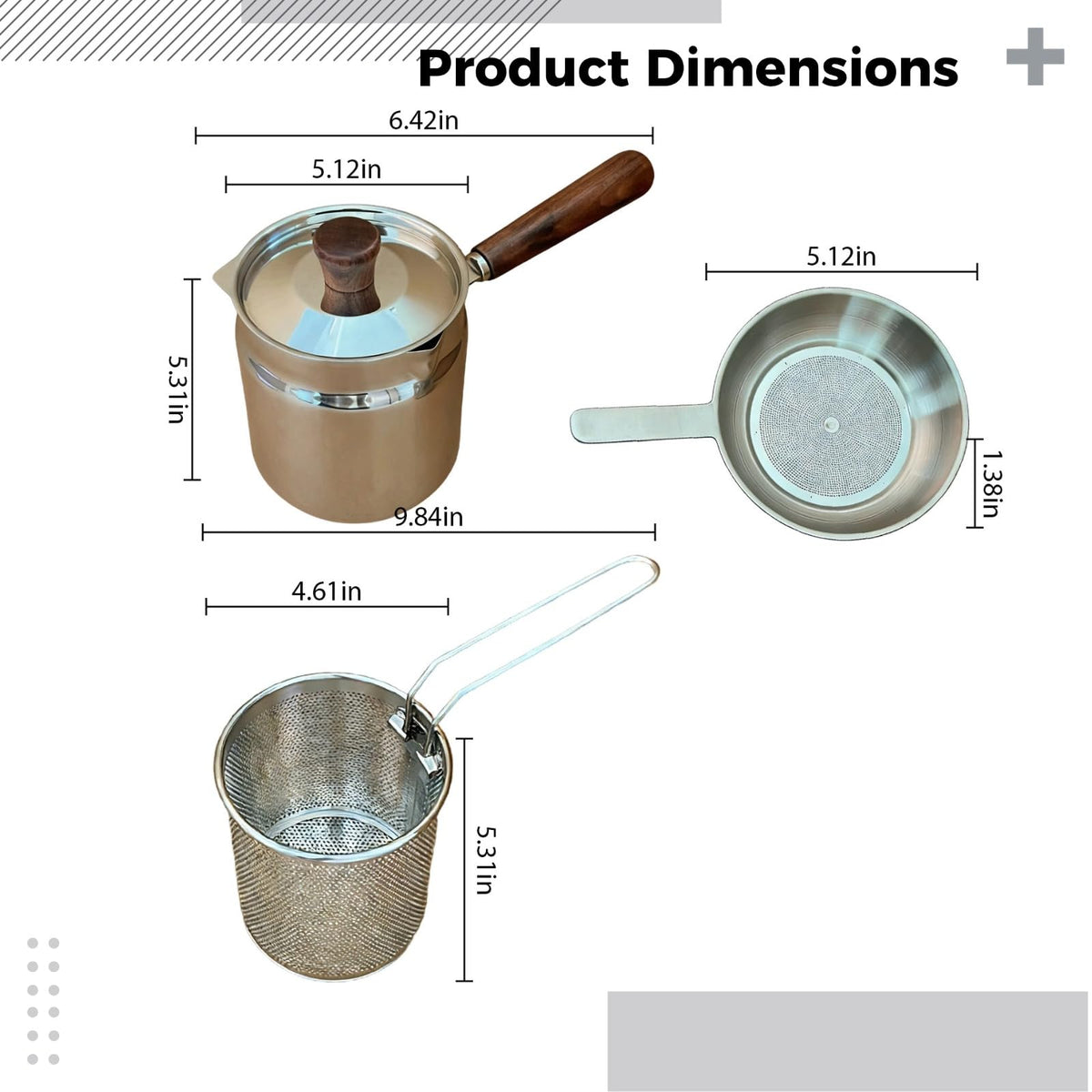 2 L 304 Stainless Steel Deep Fryer Pot Set with Basket and Lid H369299