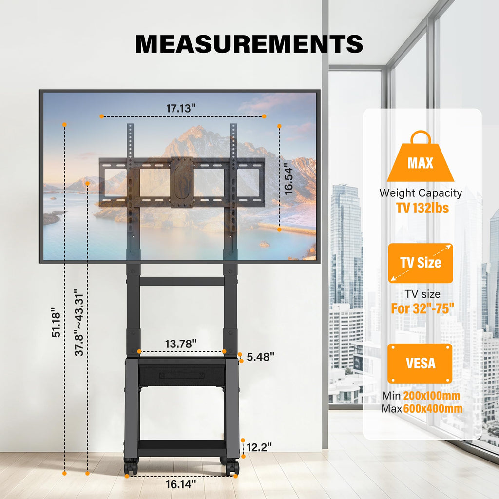 Heavy Duty TV Cart on Wheels with Drawer R964