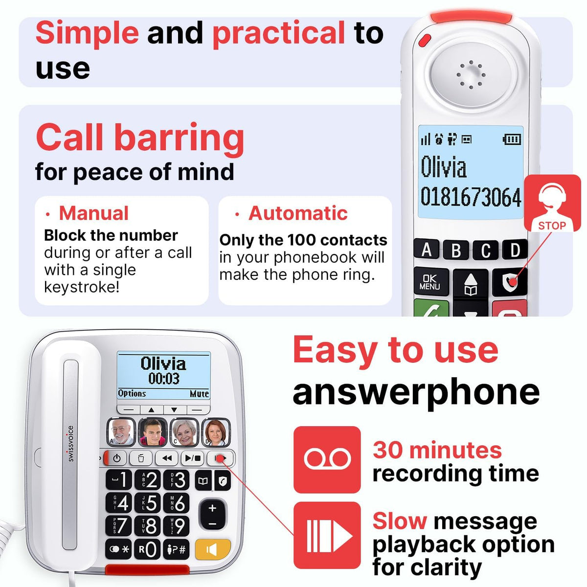 Big Button Phone with Answering Machine and Cordless Handset P6259
