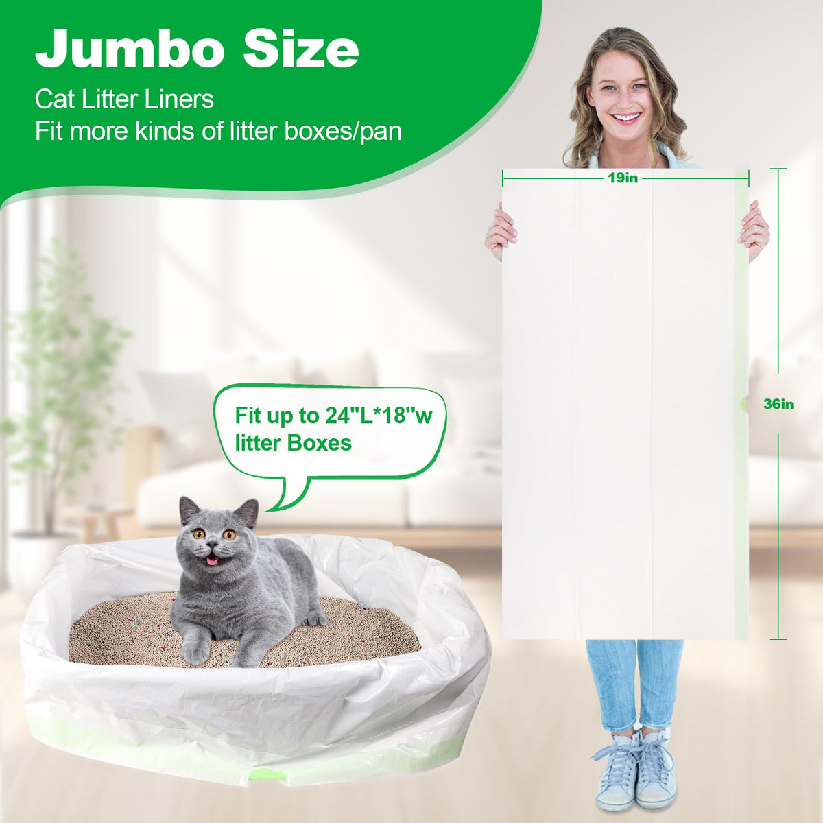 100 PCS Jumbo Cat Litter Box Liners 36"x19" H611827