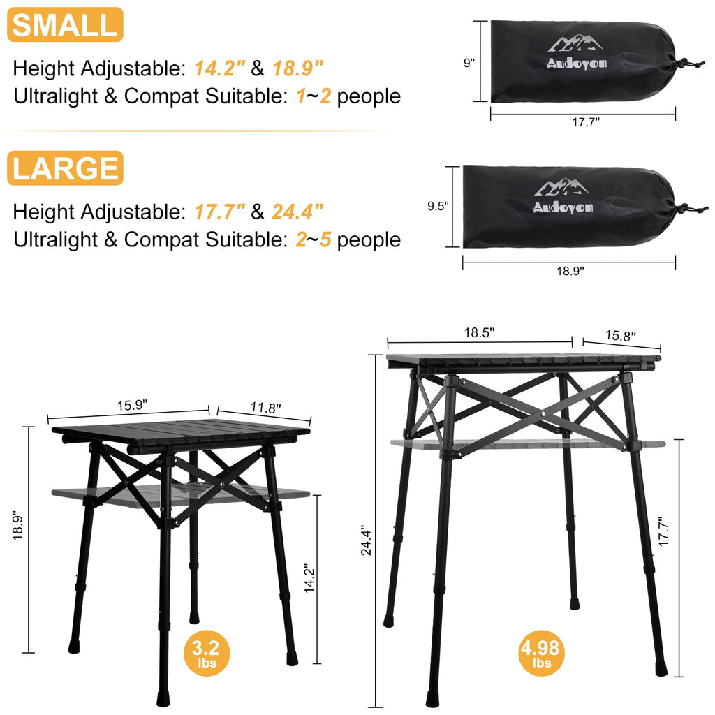 Folding Camping Side Table, Adjustable Height C90178
