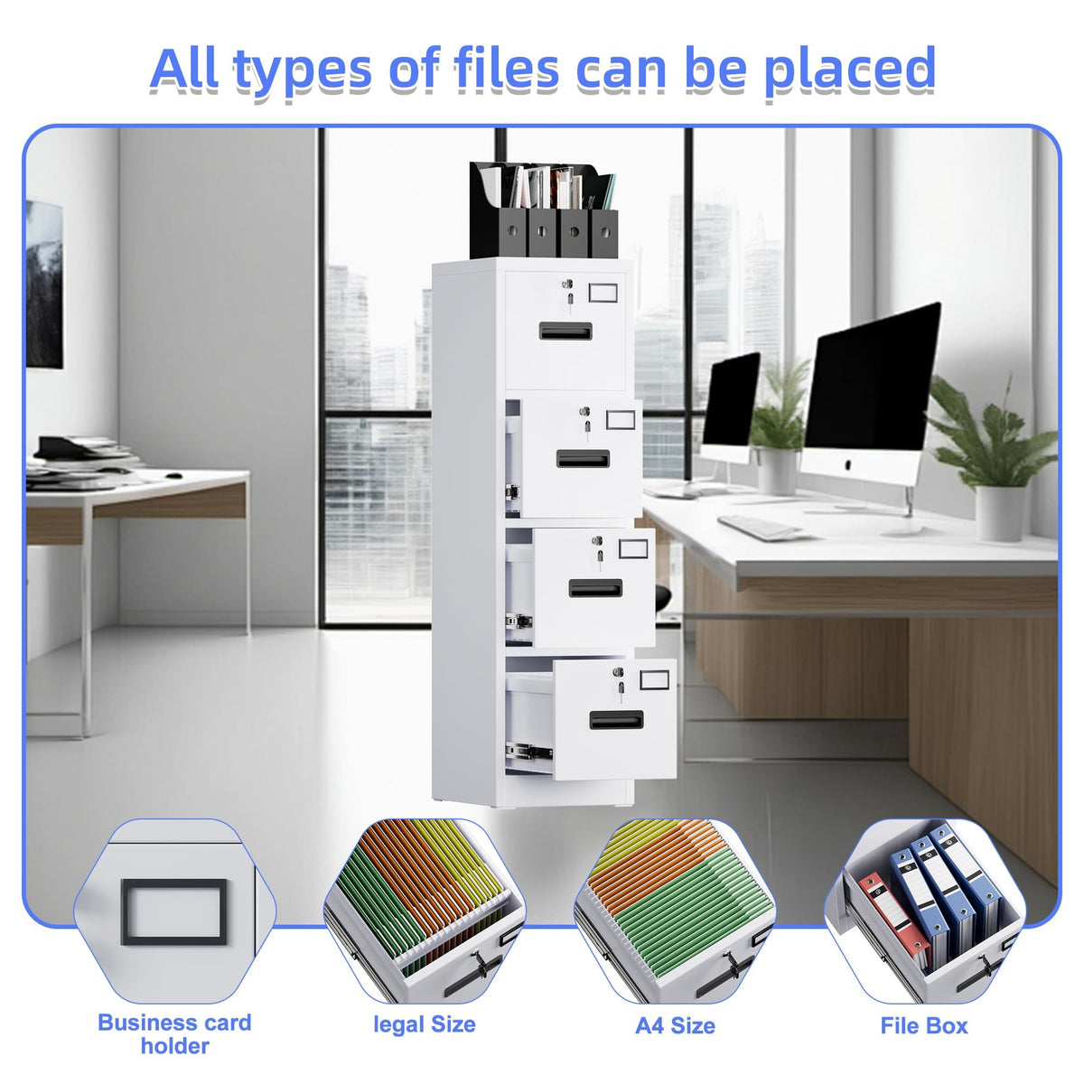 4 Drawer White Metal File Cabinet M800