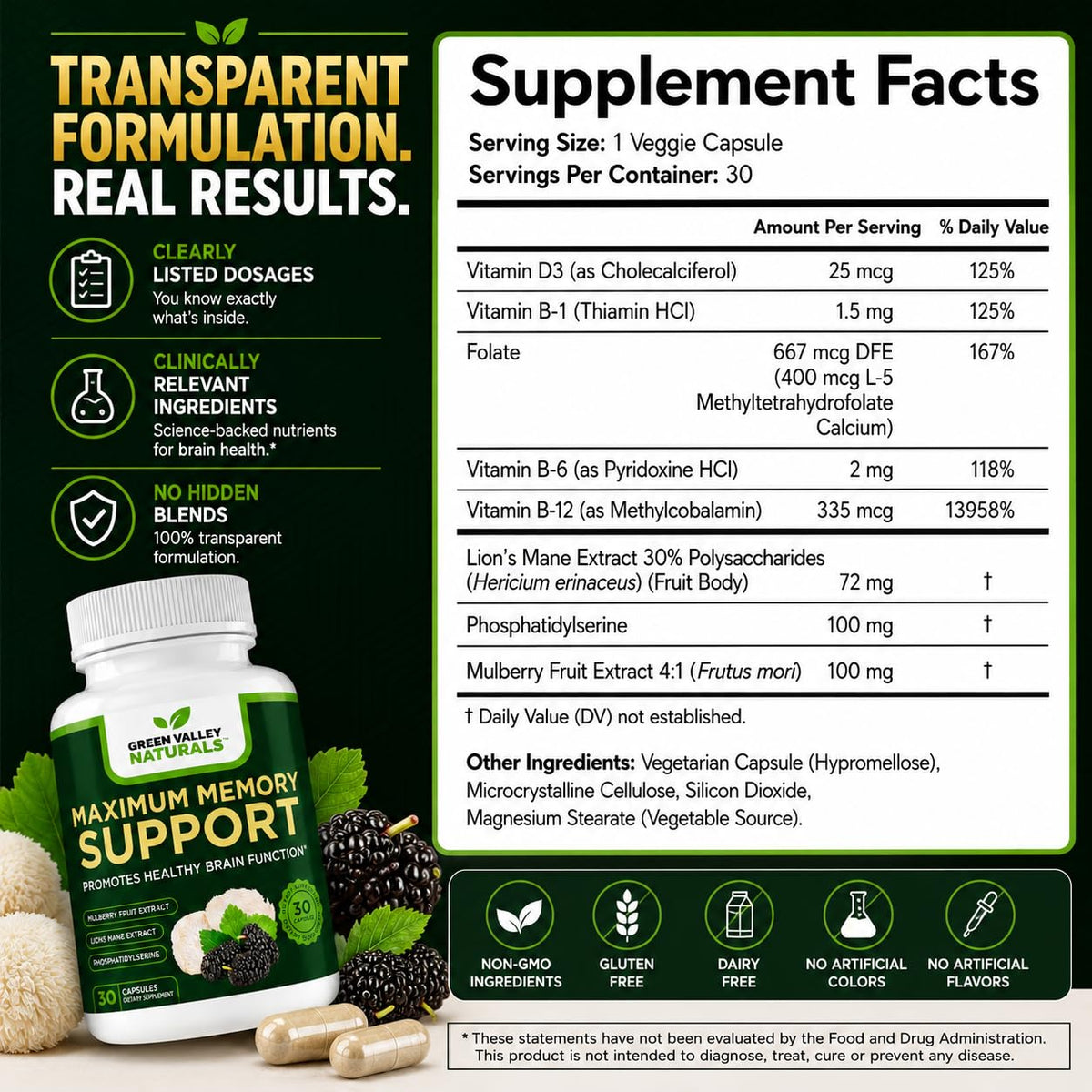 Lion's Mane Mulberry Phosphatidylserine 30 Capsules Q661