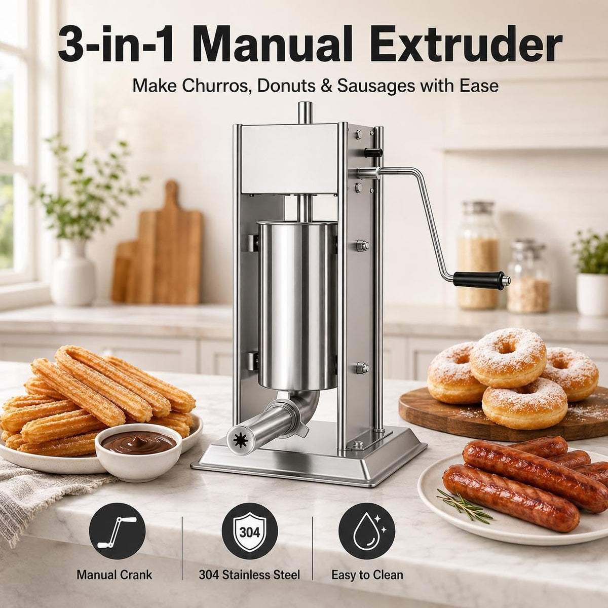 Manual Churro Maker & Sausage Filler, Stainless Steel X6040