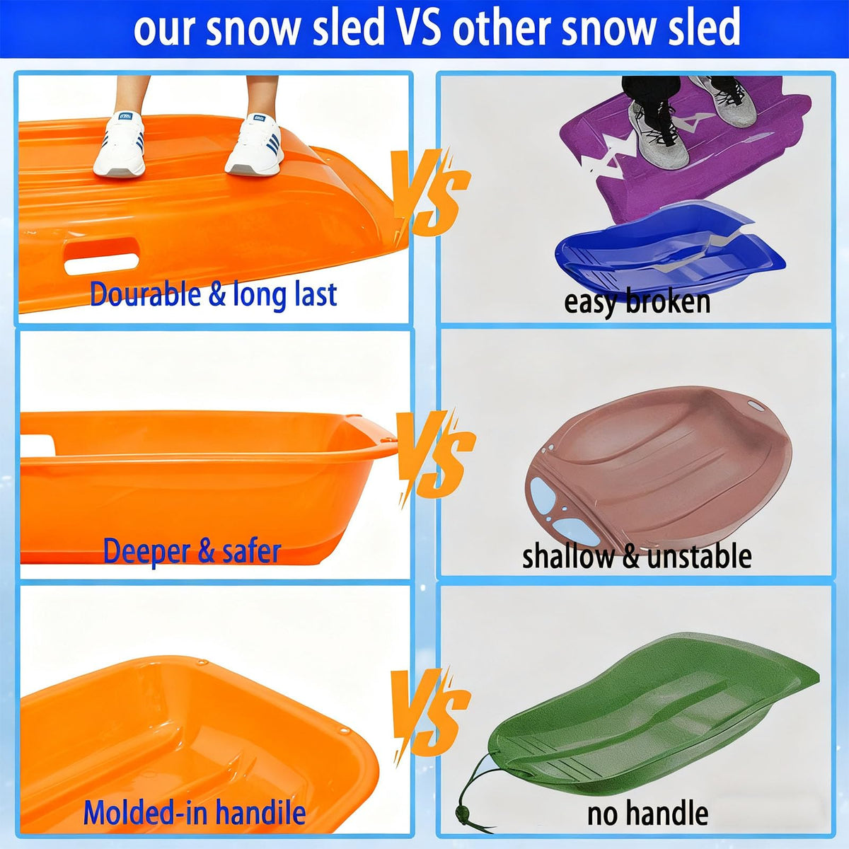 Cold Resistant Flexible Snow Sled with Pull Rope & Handles 35 Inch V660