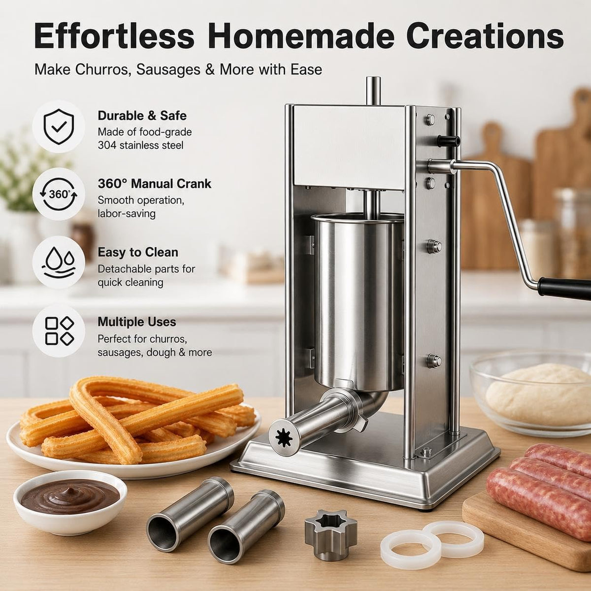 Manual Churro Maker & Sausage Filler, Stainless Steel X6040
