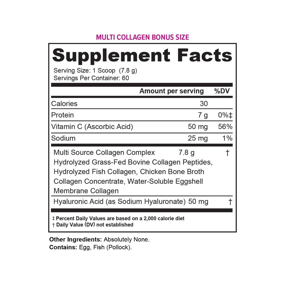 Unflavored Hydrolyzed Multi Collagen Peptides Powder 60 Servings W252
