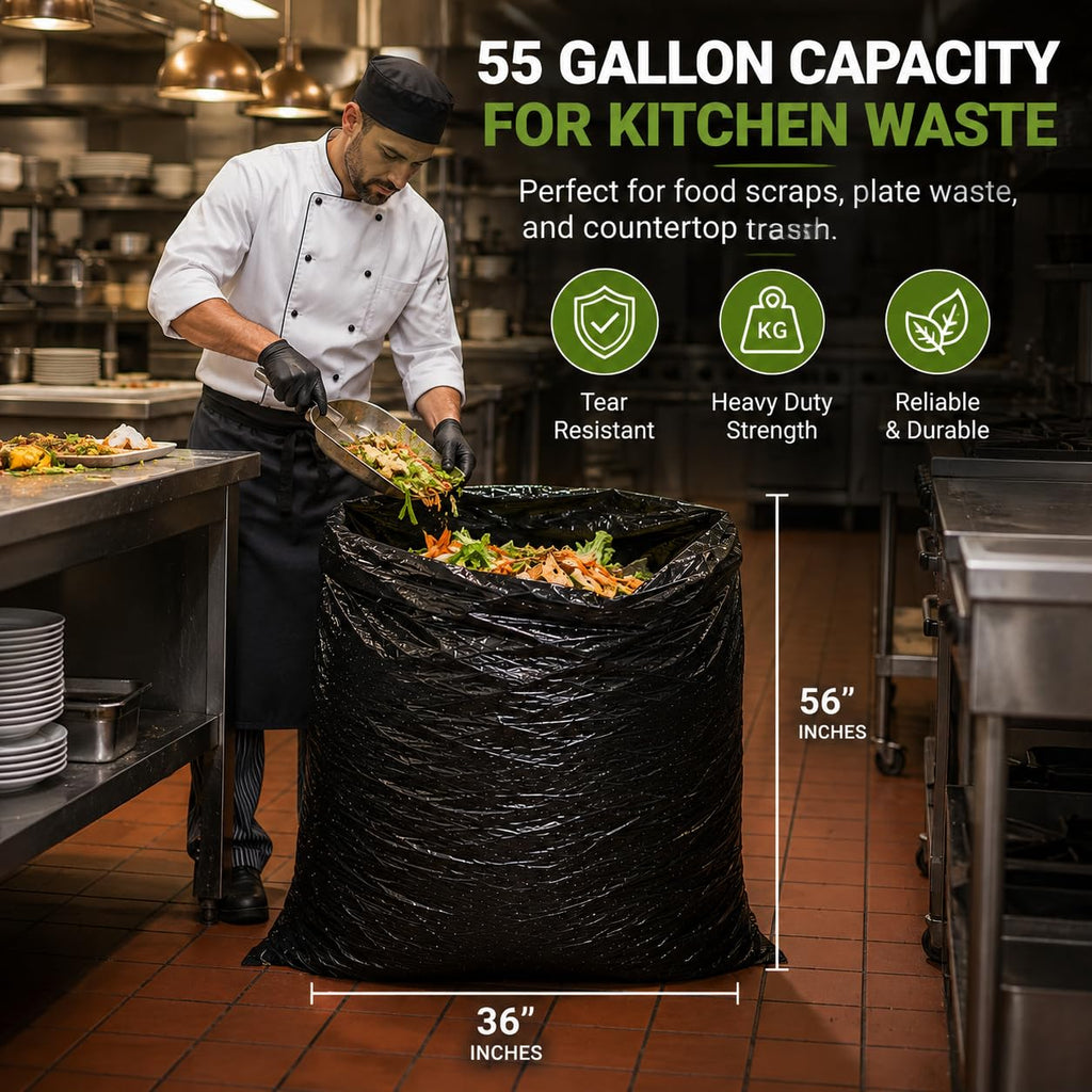 55 Gallon 2 Mil Black Heavy Duty Trash Bags, 20 Count U2331