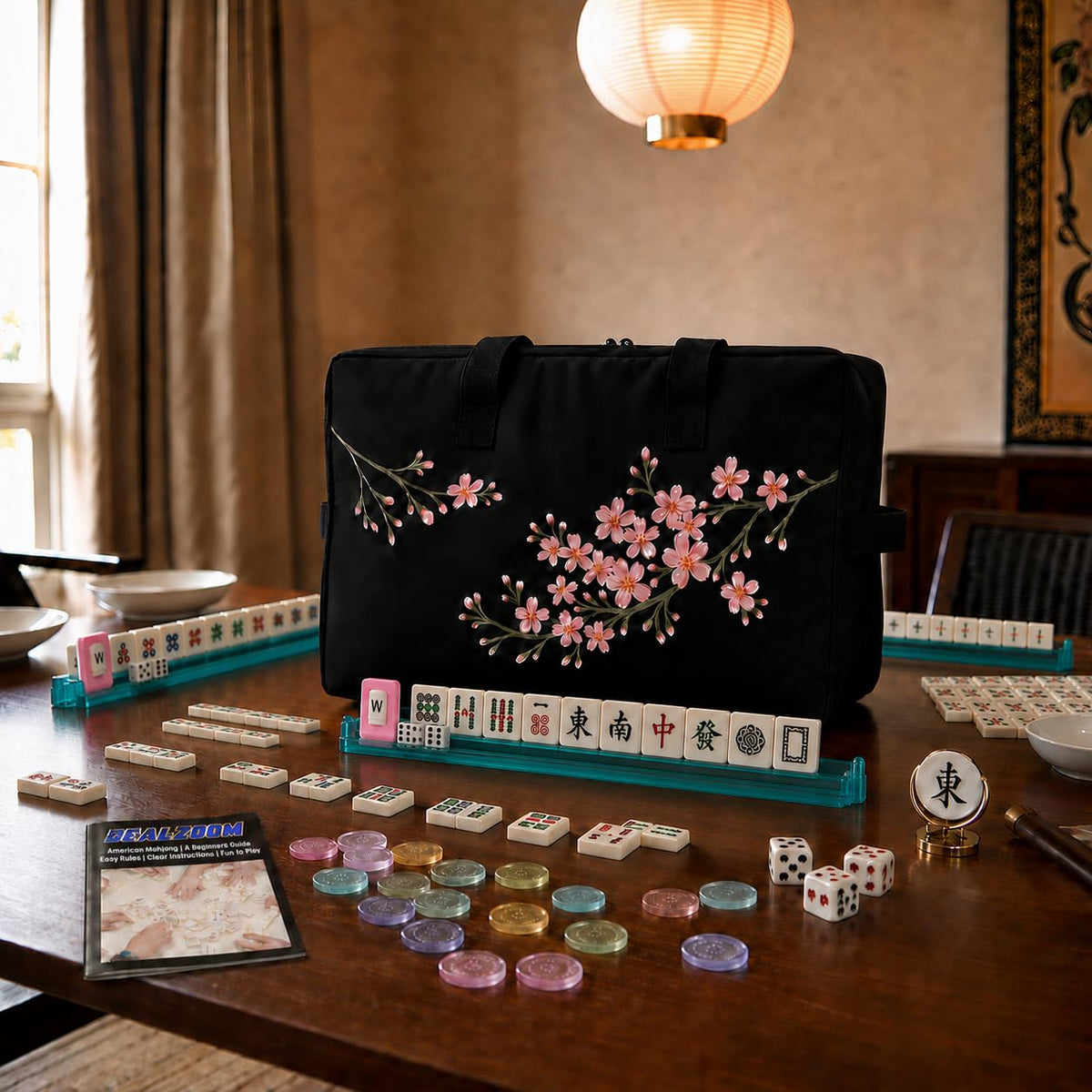 Complete American Mahjong Set with 166 Tiles, Racks, Pushers, Dice, Chips, Instructions & Bag S582161