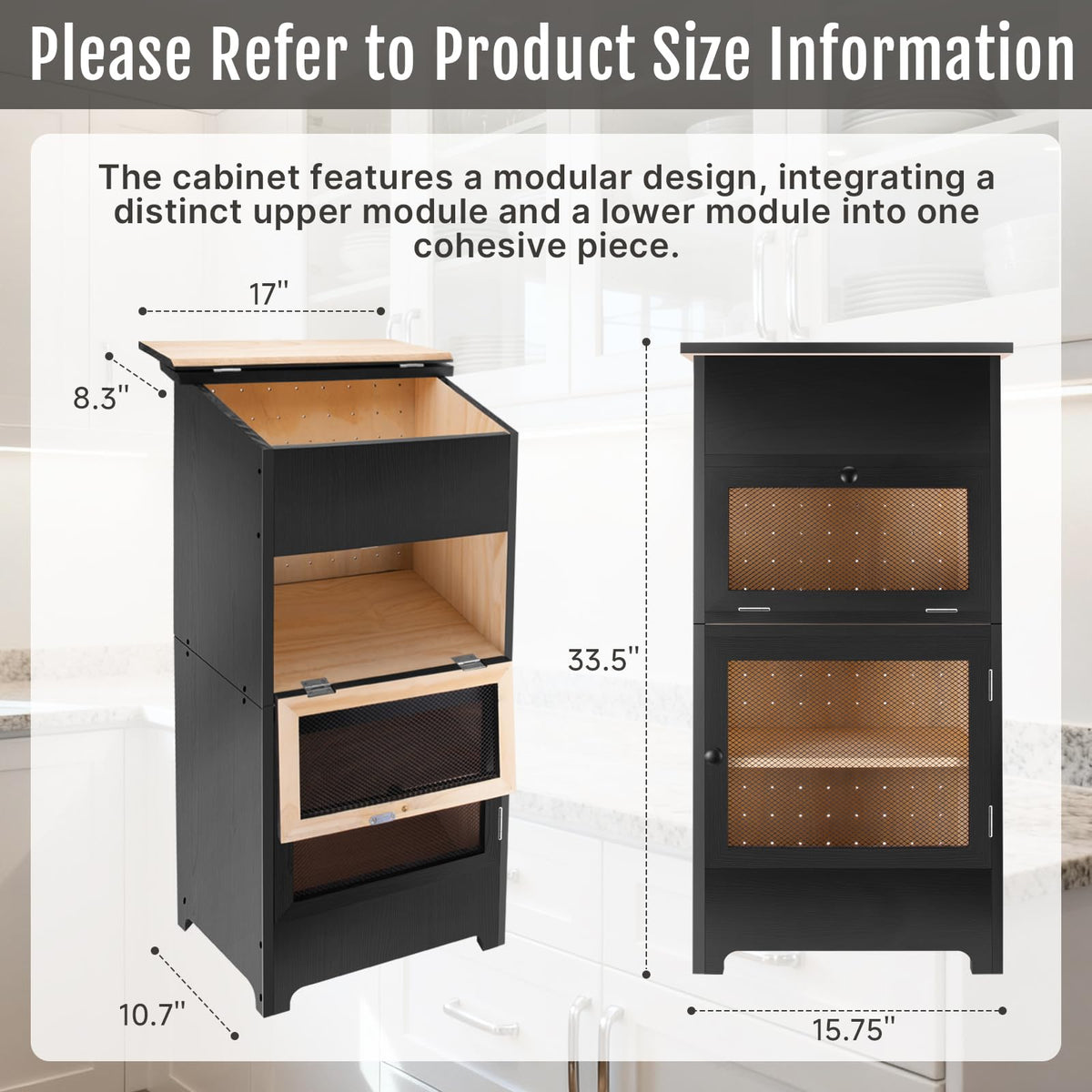 Black Stackable Wooden Potato Onion Storage Bin with Lid E373